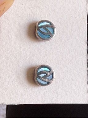 Kit Heath Sterling silver inlaid with Blue Abalone Stud Earrings
